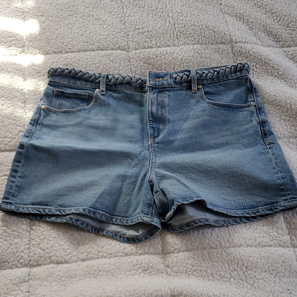 LOFT NWOT Light Blue Denim Shorts with Braided Waist